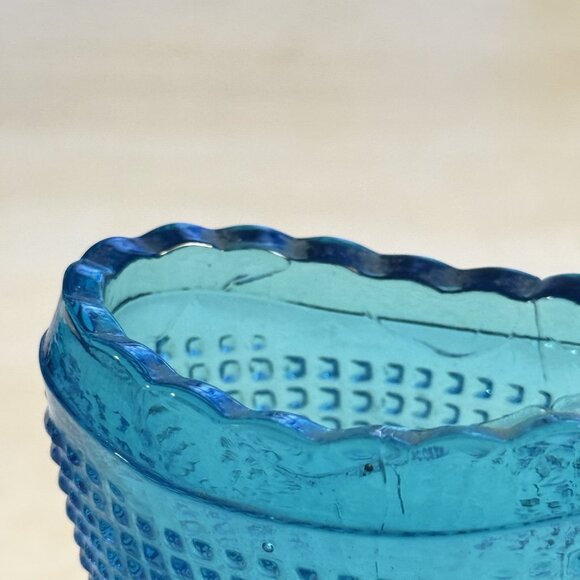 Vintage Fenton Glass Blue Hobnail Boot Shoe Slipper Figurine With Scalloped Rim - Picture 5 of 6